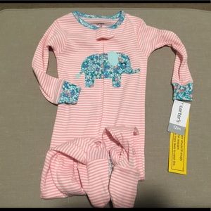 Baby Girl Pink Striped Elephant Footed Pajamas